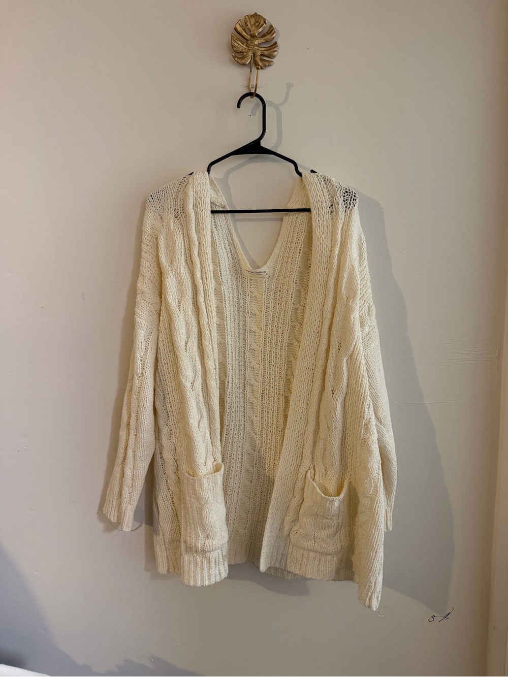 Cream Cable Knit Open-Front Women's Sweater Cardigan